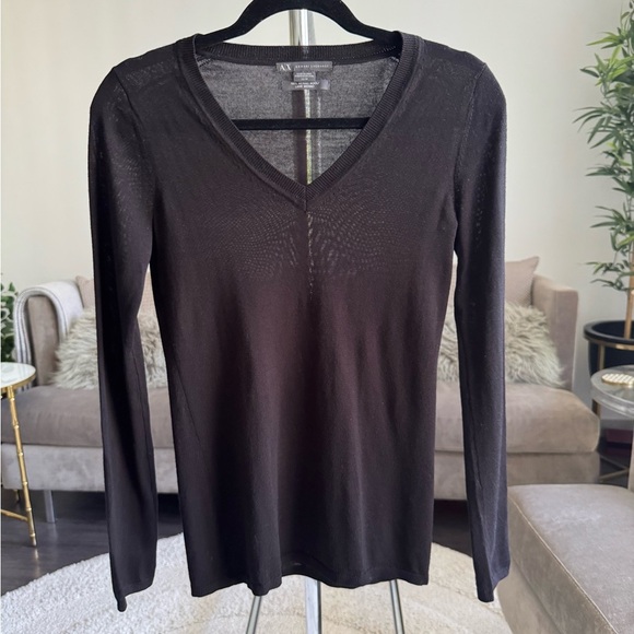 Armani Exchange A/X Wool Black Long Sleeve V-Neck Top XS or small - Picture 1 of 10